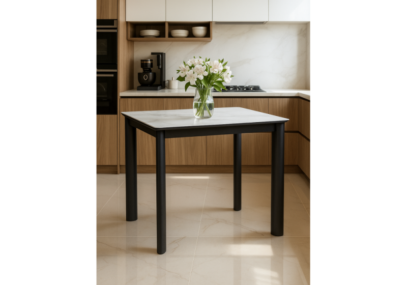 Керамический стол Кина 90(130)х65х76 alpine white / черный (65x76)