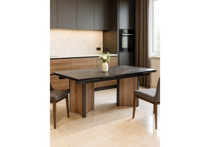 Керамический стол Саливан 180x90 nero marquina / дуб бомонд лофт (90x77)