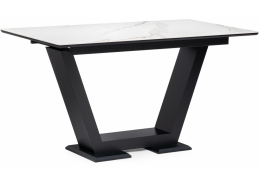 Керамический стол на тумбе Иматра 140(180)х80х76 белый мрамор / черный (80x76)